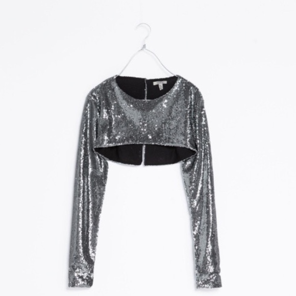 Zara Long-Sleeve Sequin Crop Top - Picture 2 of 9